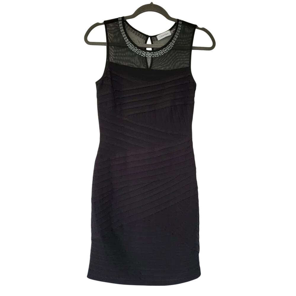 Calvin Klein Sleeveless Cocktail Dress Black Embellished Neckline Women Size 4